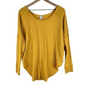 TNA Aritzia Yellow Long Sleeve Alder Thermal Waffle Knit Top